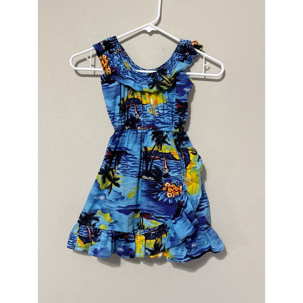 VTG‎ Hawaiian Creations Blue Luau Dress Ruffle Girls Size 6 Made in Hawaii